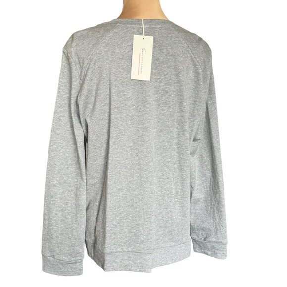 NWT Vince Camuto Rhinestone Sweatshirt Top Sz.L Gray Embellished Cotton Preppy - Picture 10 of 11
